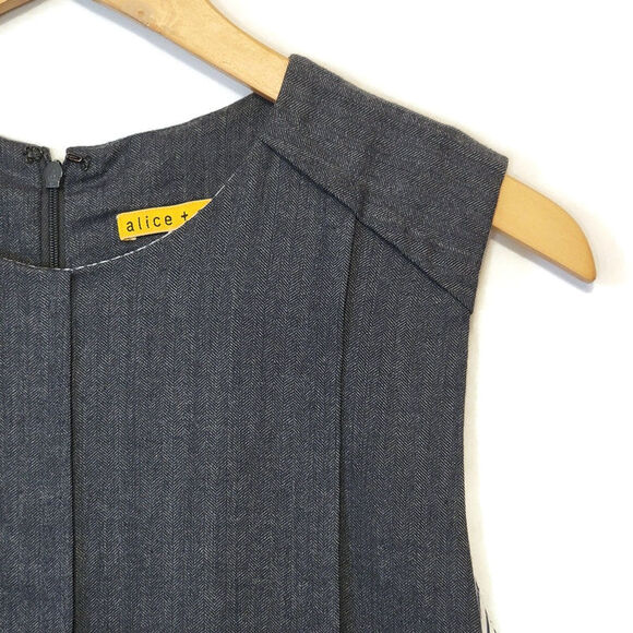 Alice + Olivia Dress Scoop Neck Sleeveless Pleated Wool Midi Classic Gray Size M - Picture 4 of 16